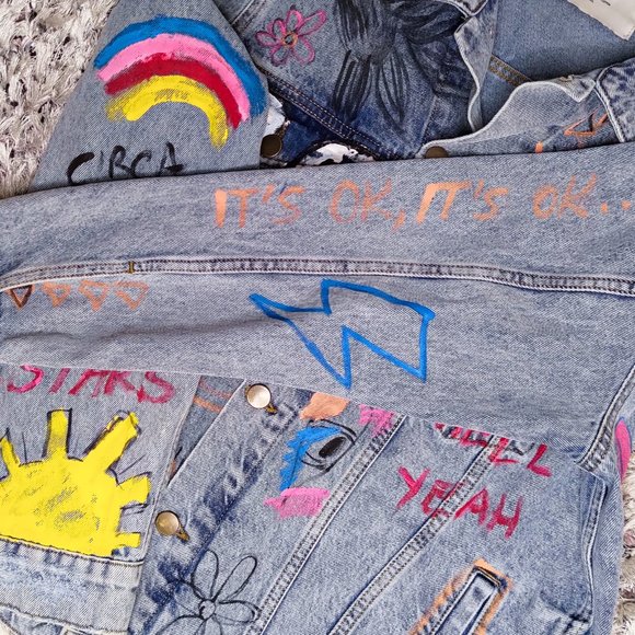 ONETEASPOON Womens Epic Records Graffiti Denim Jacket - Blue Denim - Picture 4 of 10